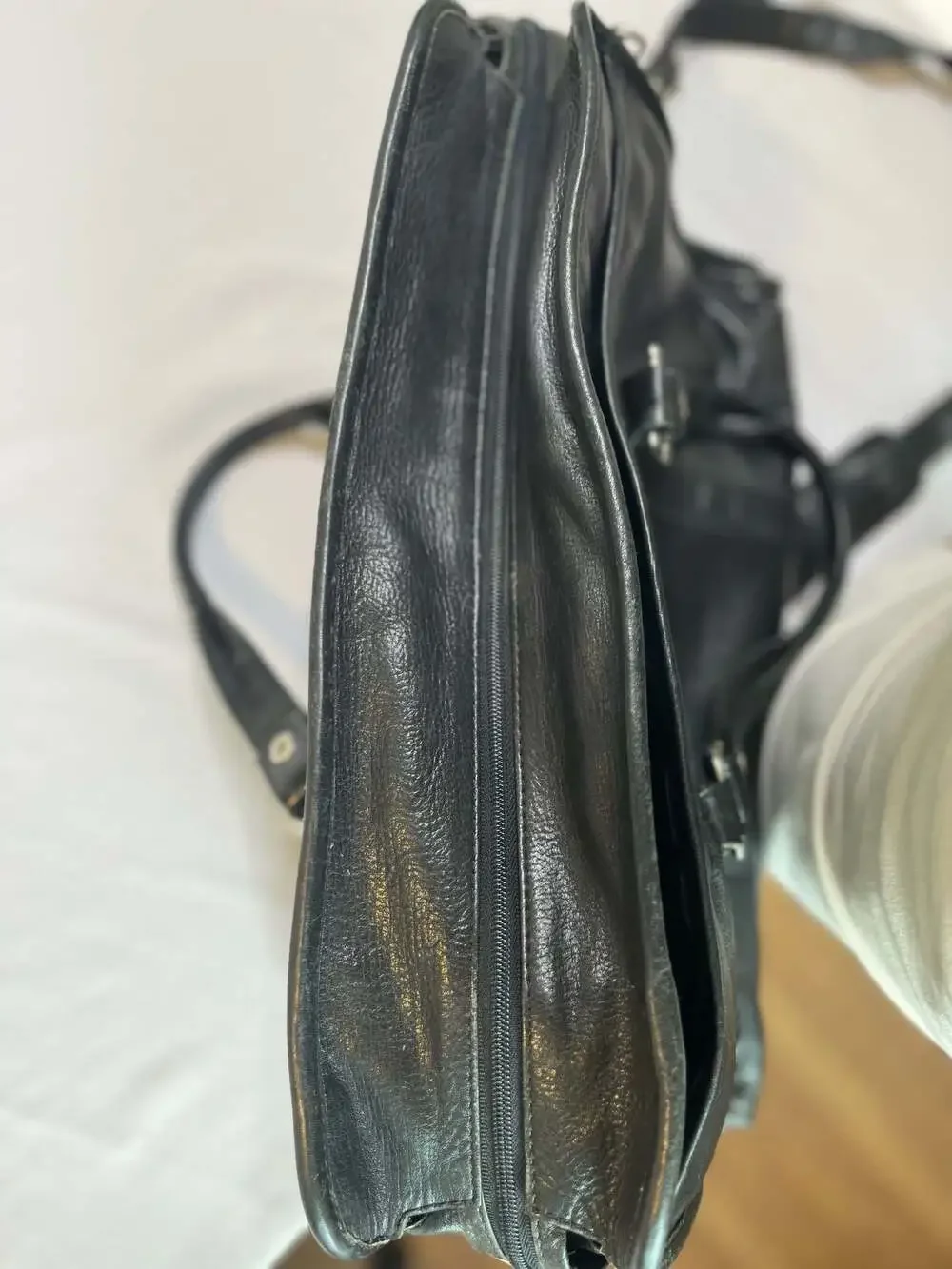 Vintage 80s Bill Blass Black Leather Laptop Messenger or Shoulder Bag